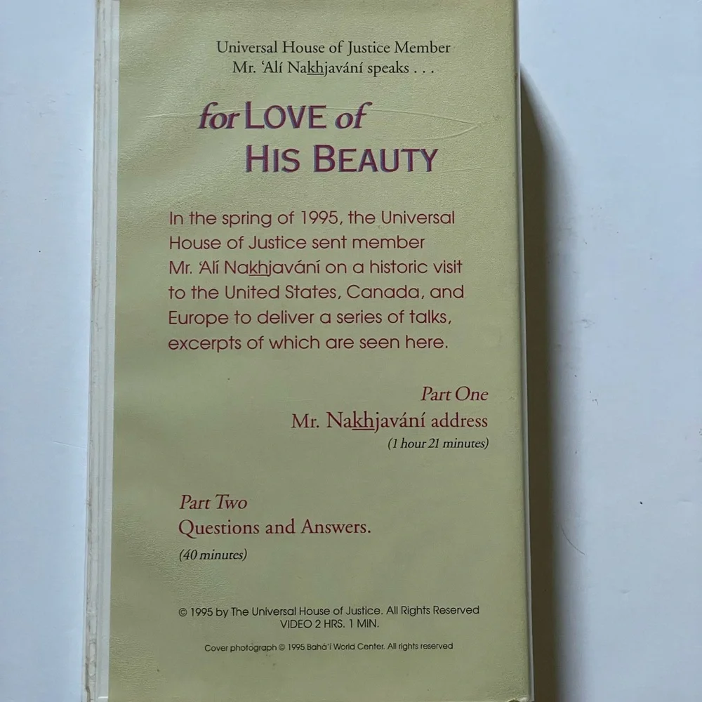 Lots of 3 Historic bahai national convention vhs- For Love of His Beauty….